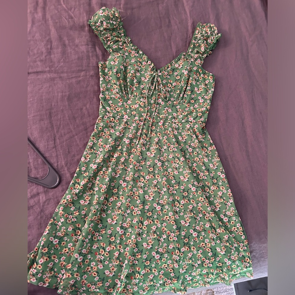 green floral mini dress